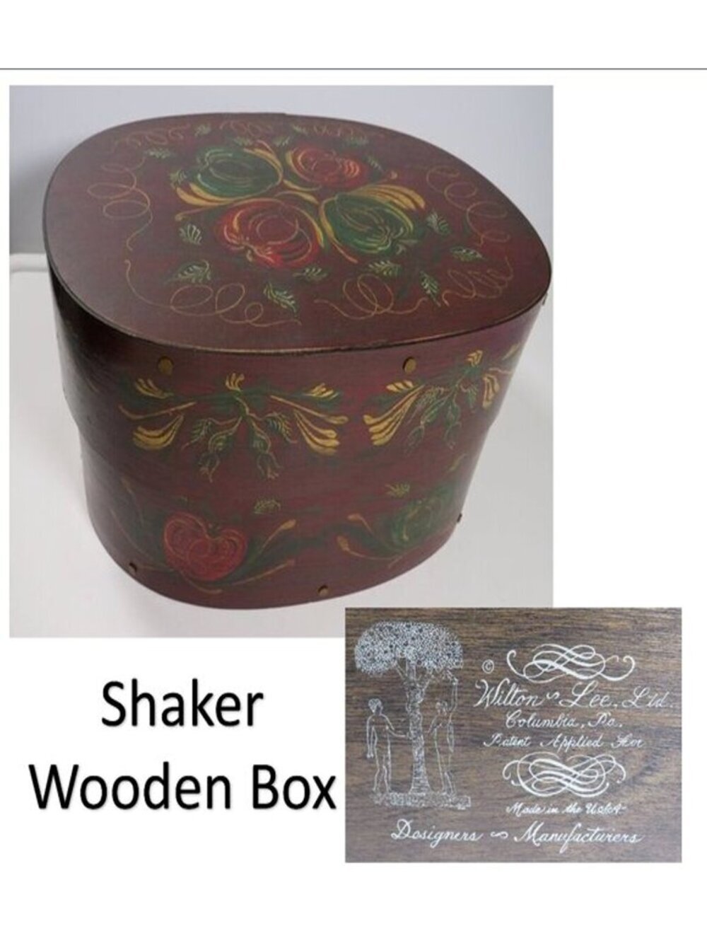 Wooden Vintage Shaker Hand Painted Box By Wilton Lee Ltd. stamped on bottom
